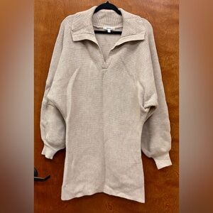 LALAVON dolman puffed long sleeve oatmeal tan mini sweater dress size large